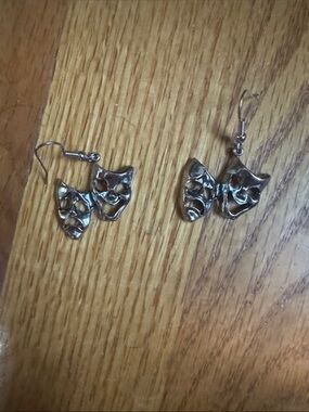 Silver Comedy & Tragedy Theatre Mask Drop Earrings